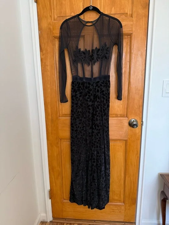 Victoria's Secret Black Sheer Bodice Floral Applique Velvet Jumpsuit - Picture 2 of 8